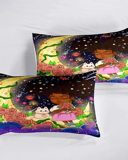 Black Girl Comforter Set - 3 Piece Black Girls Twin Comforter Set for Girls, All-Season Breathable Black Girl Bedding Set for Girls Bedroom Decor with,Queen Size, 1 Comforter + 2 Pillowcases - LeafyLoom