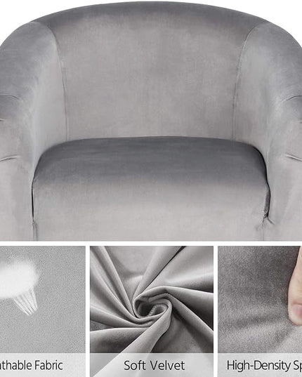 Yaheetech Living Room Chair, Velvet Accent Chair, Upholstered Barrel Chair, Sitting Chair with Armrest and Low Back for Living Room Bedroom Reception Room, Gray - LeafyLoom