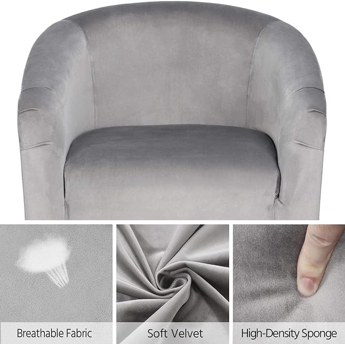 Yaheetech Living Room Chair, Velvet Accent Chair, Upholstered Barrel Chair, Sitting Chair with Armrest and Low Back for Living Room Bedroom Reception Room, Gray - LeafyLoom