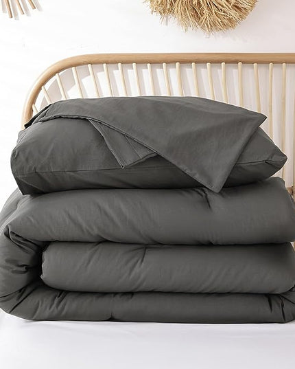 ROSGONIA King Size Comforter Set Charcoal Grey, 3pcs (1 Boho Dark Gray Comforter & 2 Pillowcases), All Season Bedding Lightweight Bedspread Blanket Quilt - LeafyLoom