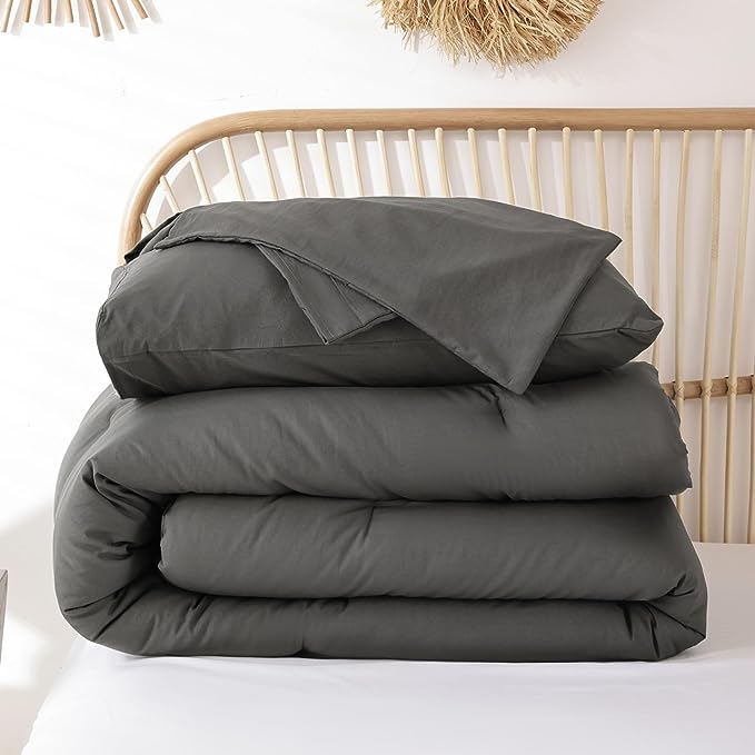 ROSGONIA Comforter Full Size for Girls Boys Teens Charcoal Grey, 3pcs(1 Dark Grey Comforter & 2 Pillowcases) Lightweight Dorm Bedding for All Season - LeafyLoom