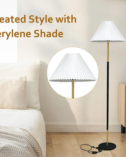 Floor Lamp,9W LED Edison Bulbs Included Nordic Design Standing Lamp with Foot Switch with Pleated Shade, 66‘‘Tall Floor Lamp Reading for Living Room Bedroom Office Classroom Dorm Room - LeafyLoom