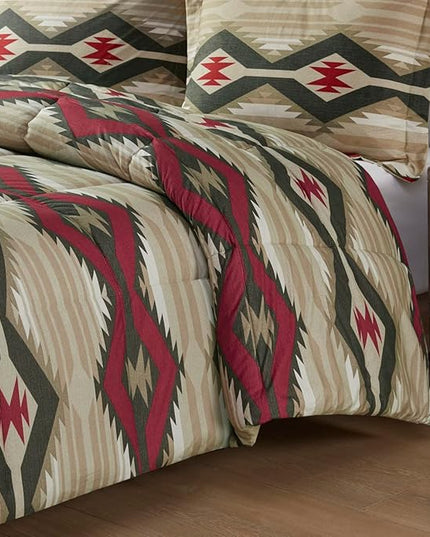 Woolrich Comforter Set, Cabin Lodge, Warm Cover for Colder Season, Modern Cottage-Inspired Down Alternative Ultra Soft Microfiber Bedding, Matching Sham, Southwestern Red King 4 Piece - LeafyLoom