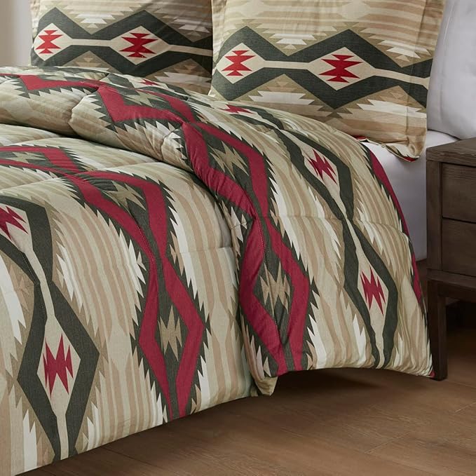 Woolrich Comforter Set, Cabin Lodge, Warm Cover for Colder Season, Modern Cottage-Inspired Down Alternative Ultra Soft Microfiber Bedding, Matching Sham, Southwestern Red King 4 Piece - LeafyLoom