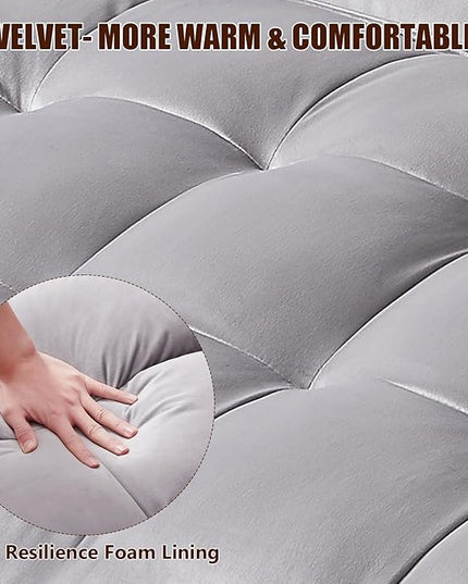 3 in 1 Loveseat Velvet Convertible Chair with 2 Pockets & 2 Pillows for Living Room, Grey - LeafyLoom