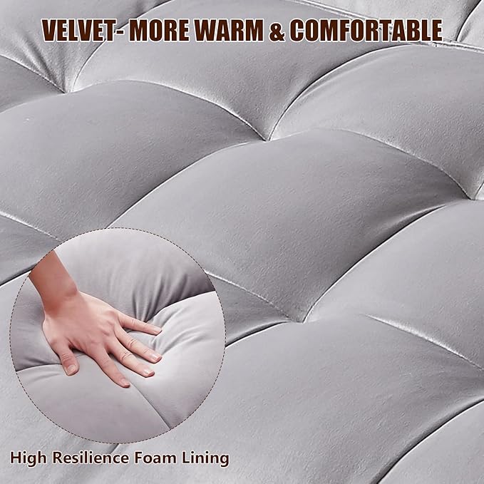 3 in 1 Loveseat Velvet Convertible Chair with 2 Pockets & 2 Pillows for Living Room, Grey - LeafyLoom