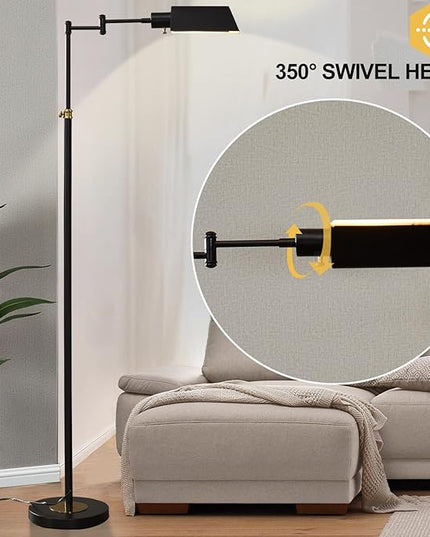 Dimmable LED Pharmacy Floor Lamp for Living Room, Full Range Dimming Bedroom Floor Lamp, Adjustable Height Standing Lamp with 350° Swing Arm - LeafyLoom