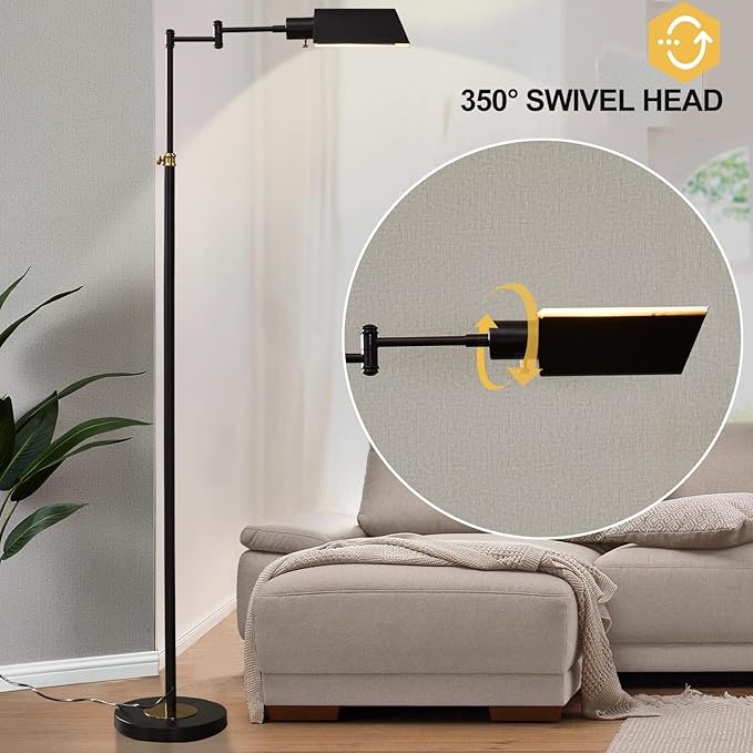 Dimmable LED Pharmacy Floor Lamp for Living Room, Full Range Dimming Bedroom Floor Lamp, Adjustable Height Standing Lamp with 350° Swing Arm - LeafyLoom
