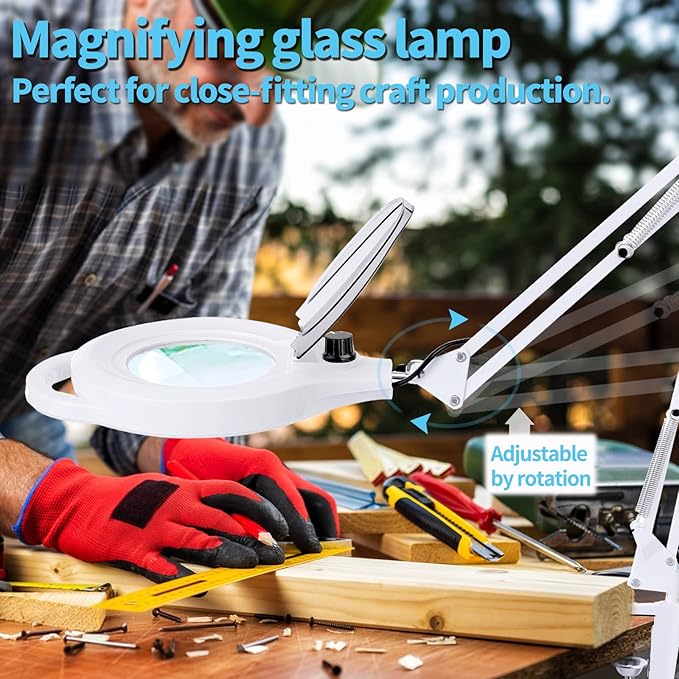 10X Magnifying Lamp with Clamp, 2200 LM Super Bright and Stepless Dimming Magnifying Glass with Light, Real Glass Lens Lighted Magnifier Lamp for Close Work, Crafts, Reading, Repair -White - LeafyLoom