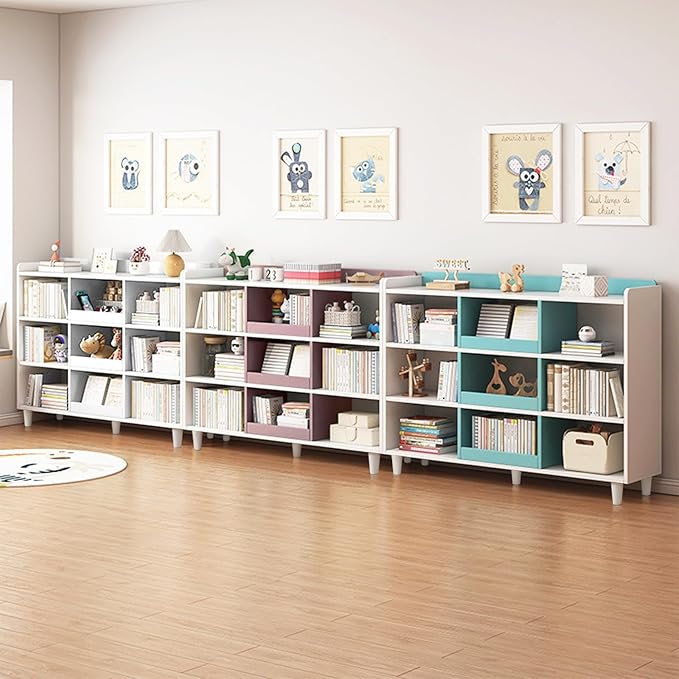 Wooden Cube Bookcase with Legs - 3-Tier Open Shelf Kidsroom Sorted Storage Cabinet Organizer for Books and Toys, 6-Cube Lattice Cute Cubby Bookshelf in White Mixed Mocha Brown, 32" W - LeafyLoom