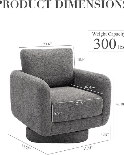 COLAMY Swivel Accent Chairs for Living Room, 32Inches Wide Upholstered Armchair with Plush Back Pillow, Modern Sofa Corner Barrel Chair for Nursery/Living Room/Bedroom-Grey - LeafyLoom