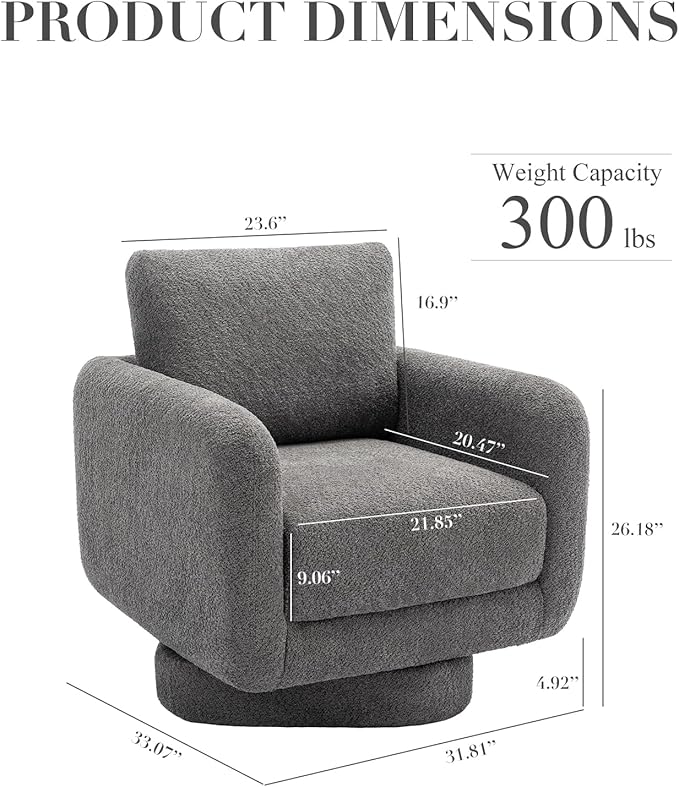 COLAMY Swivel Accent Chairs for Living Room, 32Inches Wide Upholstered Armchair with Plush Back Pillow, Modern Sofa Corner Barrel Chair for Nursery/Living Room/Bedroom-Grey - LeafyLoom