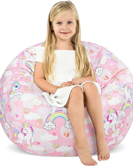 Bean Bag Chair for Kids Stuffed Animal Storage Beanbag Chairs,Toddler Toy Storage Organizer for Girls and Boys,Large 32'' Cover Only（No Filling - LeafyLoom
