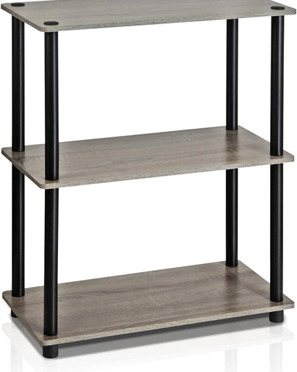 Furinno Turn-N-Tube Display Rack, 3-Tier Single, French Oak Grey/ Black - LeafyLoom