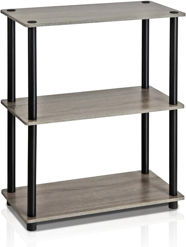 Furinno Turn-N-Tube Display Rack, 3-Tier Single, French Oak Grey/ Black - LeafyLoom