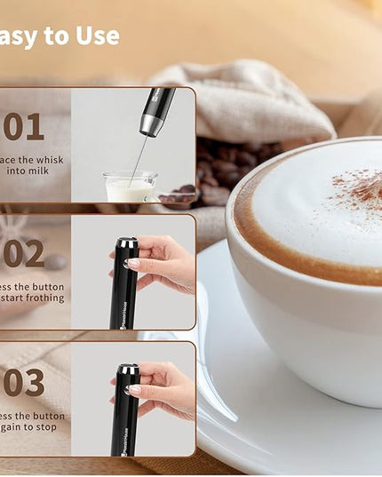Maestri House Rechargeable Milk Frother with Stand, Handheld Electric Foam Maker Waterproof Detachable Stainless Steel Whisk Drink Mixer Foamer for Lattes, Cappuccino - LeafyLoom