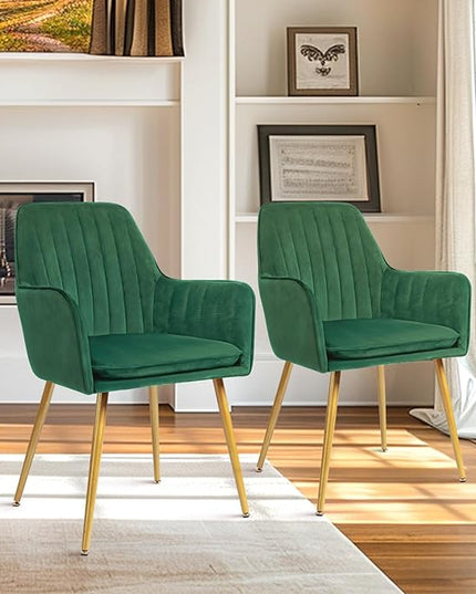 CangLong Furniture Modern Living Dining Room Accent Arm Chairs Club Guest with Gold Metal Legs, Set of 2, Green - LeafyLoom