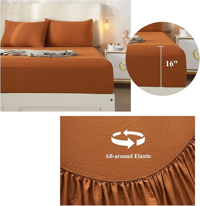 Pumpkin Twin XL Sheets Set 3 Piece Cooling Bedding Sheets Set - Breathable Bedding Sheets & Pillowcases Set - Easy Fit Deep Pockets 16 Inch,Twin XL Size Bed Sheets Pumpkin - LeafyLoom
