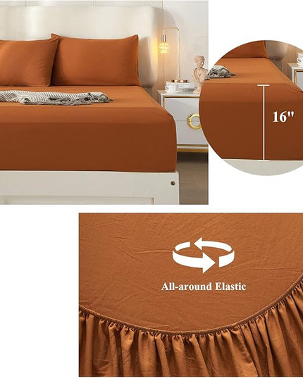 Luxury Soft King Size Sheet Set Caramel- Breathable & Cooling Sheets - Hotel Quality Bed Sheets King - Extra Soft - Deep Pockets 16 Inch - Easy Fit - 4 Piece Set - Wrinkle Free King Sheets,Pumpkin - LeafyLoom