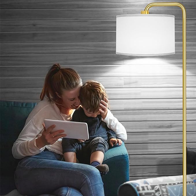 [Upgraded] LED Floor Lamp for Living Room, 3 Color Temperature Floor Lamp with Foot Switch Modern Standing Lamp Tall Pole Floor Reading Lamp for Bedroom, Study Room, Office, 9W Bulb Included, Gold - LeafyLoom