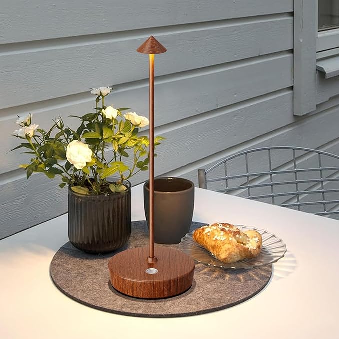 Set of 2 Rechargeable Cordless Table Lamp,6000mAh LED Battery Operated Desk Lamp Touch 3 Color Dimming Portable Outdoor Waterproof Table Light for Patio/Restaurant/Dining/Home (Grain) - LeafyLoom