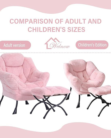 Welnow Toddler Kids Lazy Chair with Ottoman, Accent Comfy Lounge Children Armchair Couch with Armrest and Removable Cover, Detachable Reading Chair with Footrest for Boy or Girl, Plush Pink - LeafyLoom
