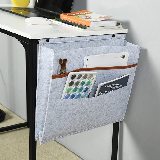 FurnitureR 31.5 inch Small Study Writing Table with Storage Bag Space Saving for Home Office, Modern PC Metal Frame Computer Desk, White - LeafyLoom