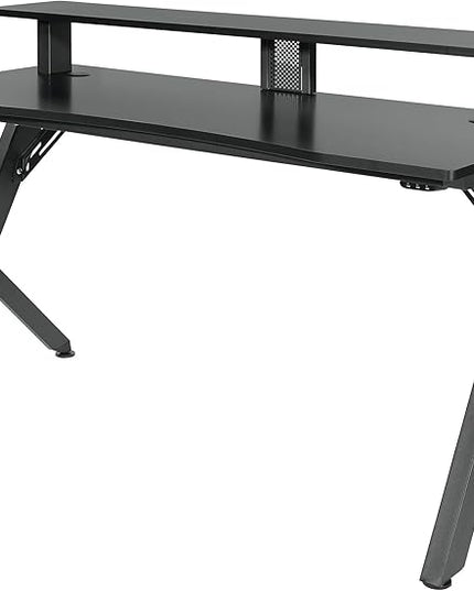 OSP Home Furnishings Area51 Battlestation Gaming Desk with Bluetooth RGB LED Lights, Matte Black - LeafyLoom