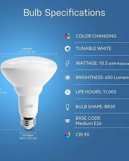 Feit Electric BR30 Smart Flood Light Bulb,2.4GHz WiFi Color Changing and Dimmable, No Hub, Works with Alexa or Google Assistant, BR30/RGBW/CA/AG, 65W, Multi-Color (RGBW), 1 Count (Pack of 1) FeitElectricCompany