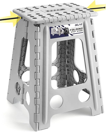 Delxo Folding Step Stool 17.5 Inch,Heavy Duty Step Stools for Adults,Non Slip Folding Stool with Handle,Premium Portable Foldable Step Stool for Kitchen Bathroom Bedroom Up to 400LBS,(Grey,1PC) - LeafyLoom