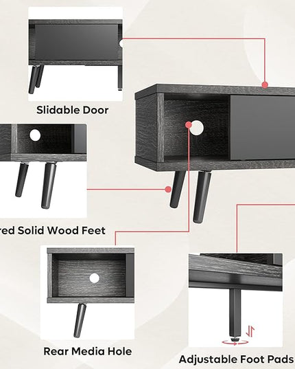 Bestier 70 inch Mid Century Modern Entertainment Center for 75 inch Display, Low Profile with Storage, for Living Room, Cord Management, Black Ash - LeafyLoom