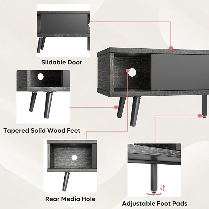 Bestier 70 inch Mid Century Modern Entertainment Center for 75 inch Display, Low Profile with Storage, for Living Room, Cord Management, Black Ash - LeafyLoom