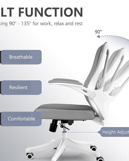 Office Chair with 350LBS Capacity, Ergonomic Comfort Home Desk Chair, Mid Back Gaming Chair with Wheels, Adjustable Height, Lumbar Support, Flip-up Armrest - LeafyLoom