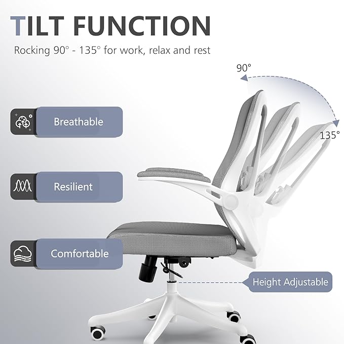 Office Chair with 350LBS Capacity, Ergonomic Comfort Home Desk Chair, Mid Back Gaming Chair with Wheels, Adjustable Height, Lumbar Support, Flip-up Armrest - LeafyLoom
