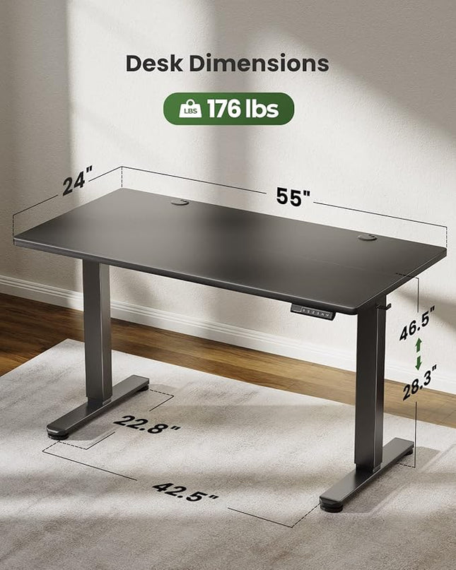 Marsail LED Light Electric Standing Desk, 4824 Inch, Dark Black - LeafyLoom