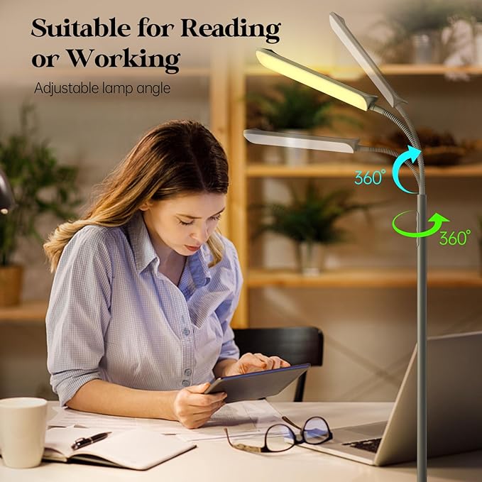 LED Floor Lamp, 18W Super Bright Floor Lamp for Living Room, Adjustable Stepless Colors & Brightness Gooseneck Standing Lamp, Eye Caring Reading Light with Remote& Touch Control for Bedroom Office - LeafyLoom