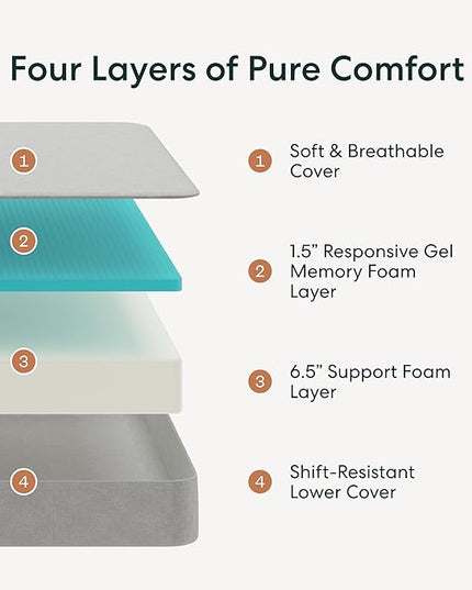 Siena 8” Full Gel Memory Foam Mattress - Medium Firm - 180 Night Trial - Premium Pressure-Relieving Layers - 10 Year Manufacturer Warranty - CertiPUR-US® Certified - LeafyLoom