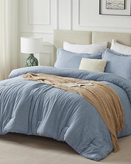 CozyLux King Size Comforter Set - 3 Pieces Blue Soft Luxury Cationic Dyeing Bedding Comforter for All Season, Breathable Lightweight Fluffy Bed Set with 1 Comforter and 2 Pillow Shams - LeafyLoom