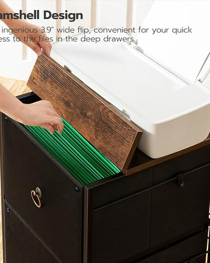 HOOBRO 2 Drawer Mobile File Cabinet, Rolling Printer Stand, Vertical Filing Cabinet, Office Cabinet, Filing Cabinet for Home Office, A4/Letter Size, Nonwovens Drawer, Black and Rustic Brown BFK20WJ01 - LeafyLoom