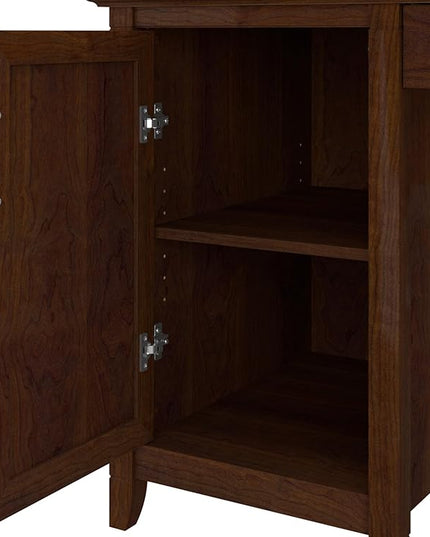 Bush Furniture Key West Computer Desk with Storage | Farmhouse PC Table for Home Office in Bing Cherry | 54W x 24D - LeafyLoom