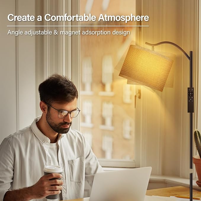 BoostArea Floor Lamp for Living Room,Arc Floor Lamp with Remote Control,Stepless Dimmable Brightness & Colors Temperature 2700k-6500k,Modern Standing Lamp for Bedroom Study Room Office,Jute - LeafyLoom
