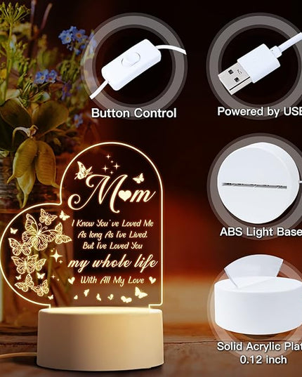 Mothers Day Gifts, Gifts for Mom, Birthday Gifts for Mom from Daughter Son, Best Mom Ever Gifts for Thanksgiving, Christmas, Engraved Night Light Gifts for Mom Who Has Everything, Bonus Mom, Stepmom - LeafyLoom