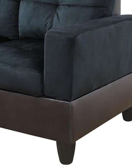 ROOMTEC 3 Piece L Shaped Sectional Sofa Set with Storage Ottoman, Right Facing Chaise Longue, Reversible Backrest w/ 2 Cup Holders, Lint Tufted Cushions, for Living Room, Dark Blue and Brown - LeafyLoom