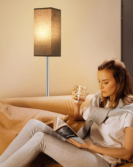 Ambimall Remote Control Floor Lamp, Stepless Dimmable, 64 Inches Tall, Include 9W Bulb, Standing Lamp for Living Room Bedroom Office (Black & Sliver) - LeafyLoom