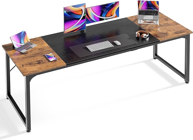 Computer Desk, 70 Inch Office Desk, Gaming Desk with Storage, Writing Desk Work Desk for Home Office, Study, Long Simple Desk, Large Legroom, Metal Frame, Rustic Brown and Black - LeafyLoom