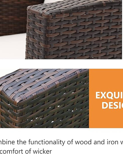 4 Piece Patio Furniture Sets, All-Weather Wicker Conversation Sets, Outdoor Rattan Sectional Sofa Chair with Cushions and Coffee Table for Balcony, Garden, Backyard, Brown - LeafyLoom