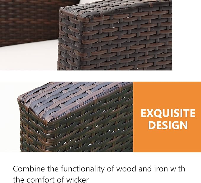4 Piece Patio Furniture Sets, All-Weather Wicker Conversation Sets, Outdoor Rattan Sectional Sofa Chair with Cushions and Coffee Table for Balcony, Garden, Backyard, Brown - LeafyLoom