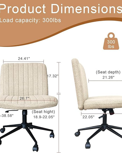Criss Cross Chair with Wheels, Armless Cross Legged Office Desk Chair,Comfortable Swivel High Adjustable Wide Seat Chair for Home Office (Beige) - LeafyLoom