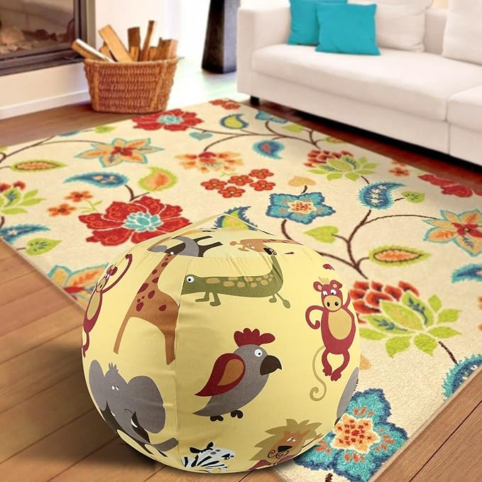 Stuffed Animal Storage Bean Bag Chairs Toy Storage Organizer Bean Bags Chair Cover for Kids 24" Cotton Canvas Beanbag with Zipper for Organizing Kid's and Adults Room, Animal pattern - LeafyLoom