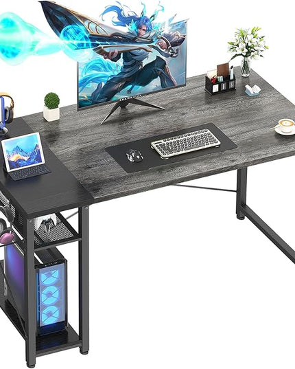39.4'' Gaming Desk, 39 Inches Computer Desk with Storage, Small Desk for Small Space, Simple Study Student Writing Desk, Laptop Table for Home Office, Grey and Black - LeafyLoom